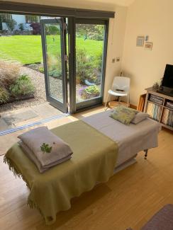 Treatment table set up in Garden Room studio